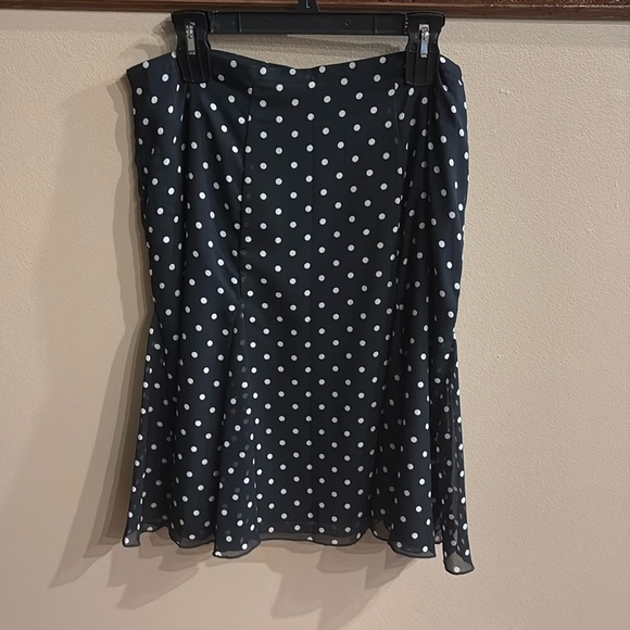 NWT LIZ & CO black polka dots fit flare 1/2 pleated skirt lined side zipper 16 - Picture 3 of 11